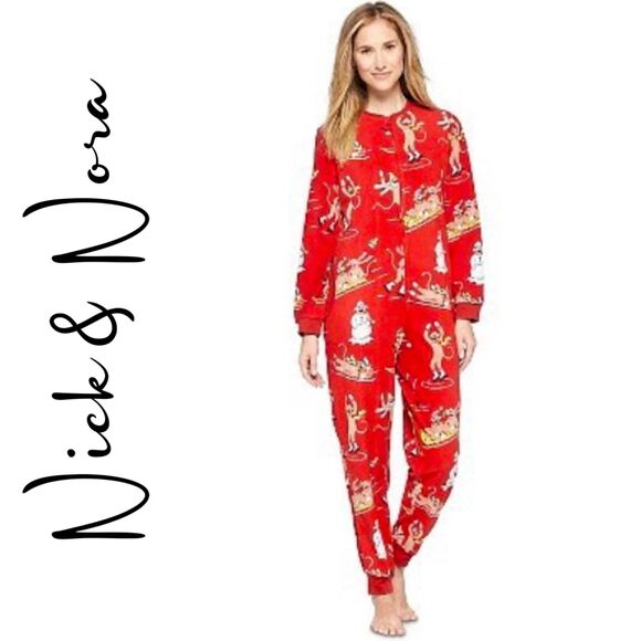 Nick & Nora Sock Monkey With Snowmen Soft Cozy Onesie Pajamas - Picture 1 of 8